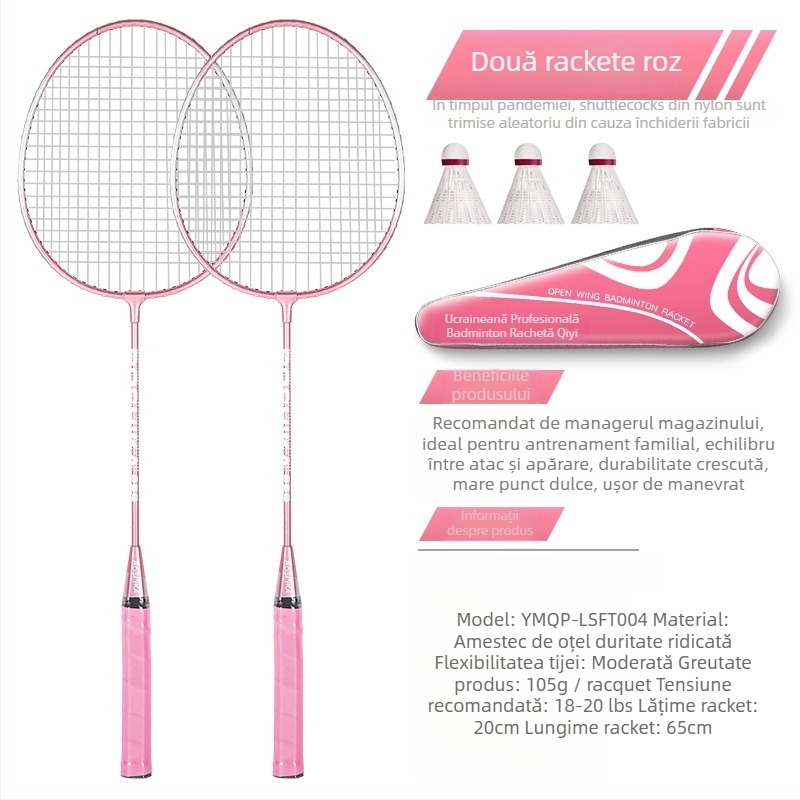 Rachetă de badminton With Zhen — ramă din aliaj de fier, 95–100 g, cap drept, coarde din fibre de mătase, potrivită pentru începători tineri