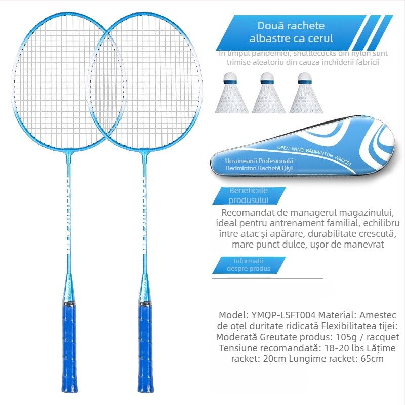 Rachetă de badminton With Zhen — ramă din aliaj de fier, 95–100 g, cap drept, coarde din fibre de mătase, potrivită pentru începători tineri