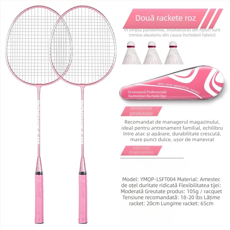 Rachetă de badminton With Zhen — ramă din aliaj de fier, 95–100 g, cap drept, coarde din fibre de mătase, potrivită pentru începători tineri