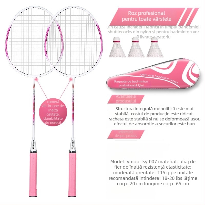 Rachetă de badminton With Zhen — ramă din aliaj de fier, 95–100 g, cap drept, coarde din fibre de mătase, potrivită pentru începători tineri