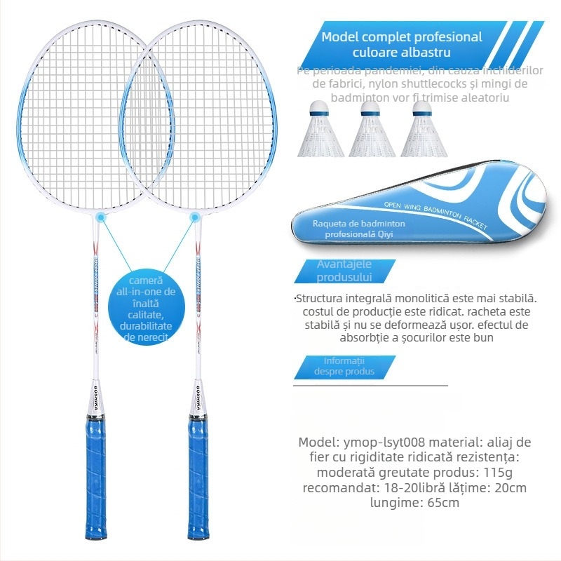 Rachetă de badminton With Zhen — ramă din aliaj de fier, 95–100 g, cap drept, coarde din fibre de mătase, potrivită pentru începători tineri