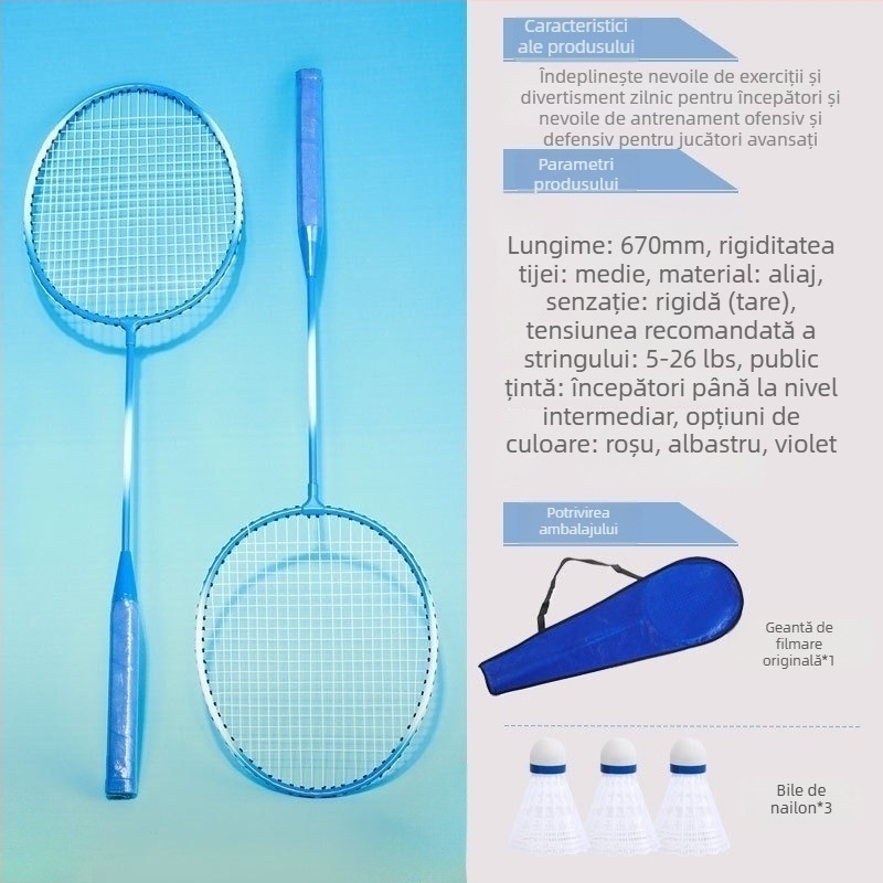 Rachetă de badminton With Zhen — ramă din aliaj de fier, 95–100 g, cap drept, coarde din fibre de mătase, potrivită pentru începători tineri