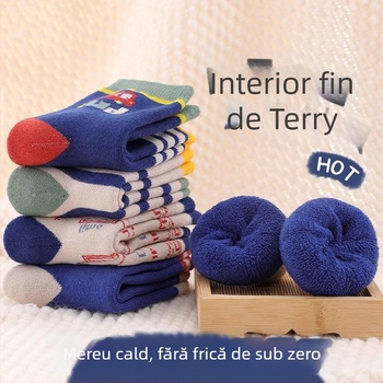 Șosete de iarnă pentru copii, groase, căptușite cu fleece, lungime medie, unisex, 65% poliester