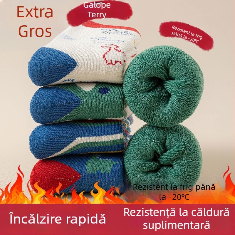 Șosete de iarnă pentru copii, groase, căptușite cu fleece, lungime medie, unisex, 65% poliester