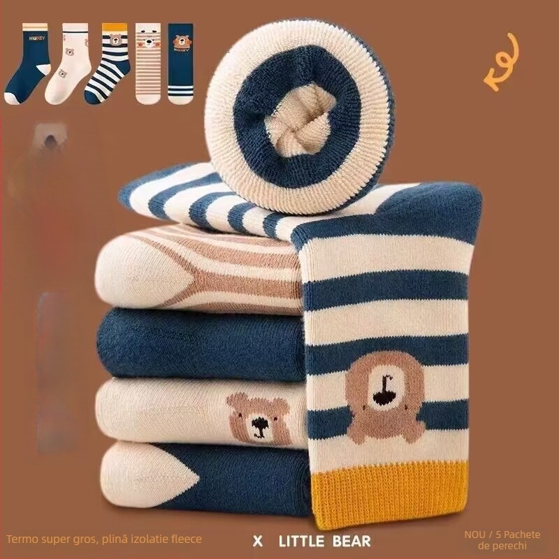 Șosete de iarnă pentru copii, groase, căptușite cu fleece, lungime medie, unisex, 65% poliester