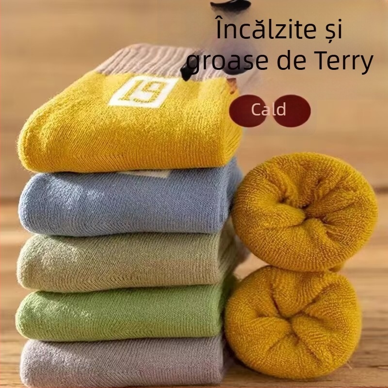 Șosete de iarnă pentru copii, groase, căptușite cu fleece, lungime medie, unisex, 65% poliester
