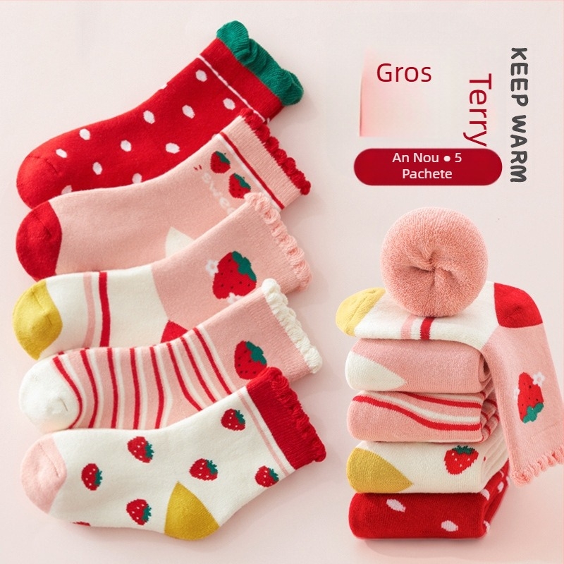 Șosete de iarnă pentru copii, groase, căptușite cu fleece, lungime medie, unisex, 65% poliester