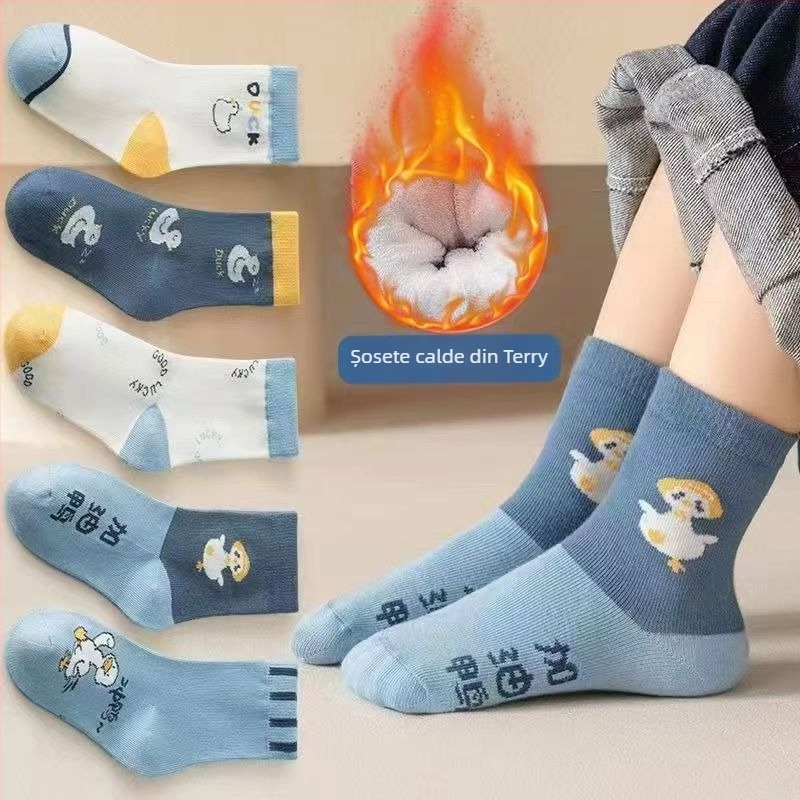 Șosete de iarnă pentru copii, groase, căptușite cu fleece, lungime medie, unisex, 65% poliester