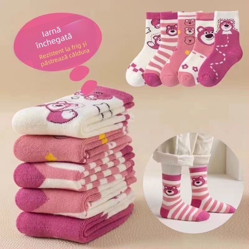 Șosete de iarnă pentru copii, groase, căptușite cu fleece, lungime medie, unisex, 65% poliester