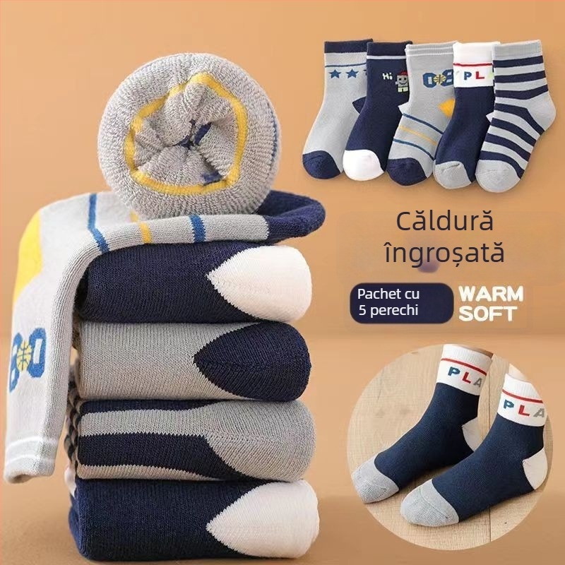 Șosete de iarnă pentru copii, groase, căptușite cu fleece, lungime medie, unisex, 65% poliester