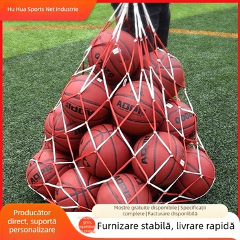 Geantă din plasă pentru stocare mingi; capacitate până la 12 mingi; material: polipropilenă, poliester, polietilenă; personalizare disponibilă; marcă Huihua; potrivită pentru baschet și alte sporturi în aer liber.