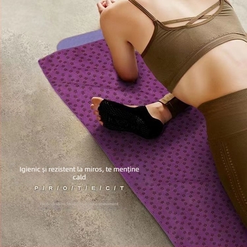 Prosop de yoga antiderapant pentru covoraș cu model floare de prun în puncte, rezistent la murdărie, ușor, lavabil la mașină