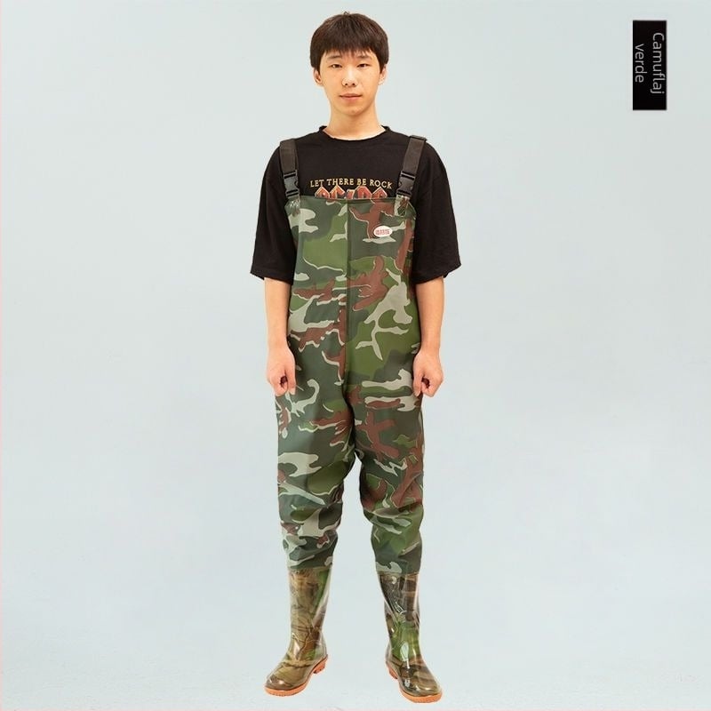 Costum de pescuit impermeabil, într-o singură piesă, cu bocanci integrați