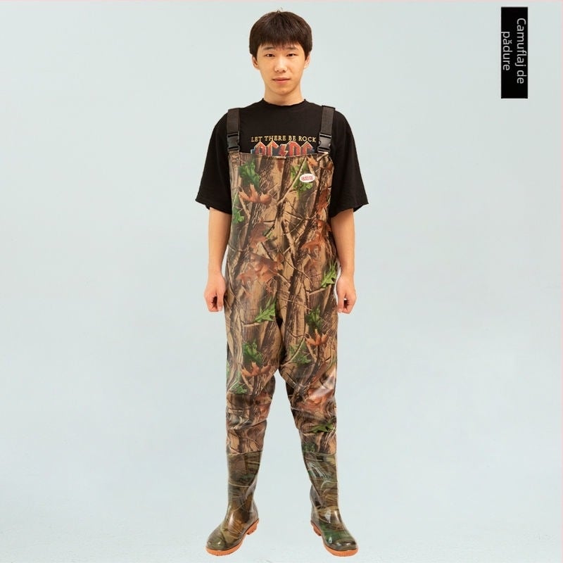 Costum de pescuit impermeabil, într-o singură piesă, cu bocanci integrați