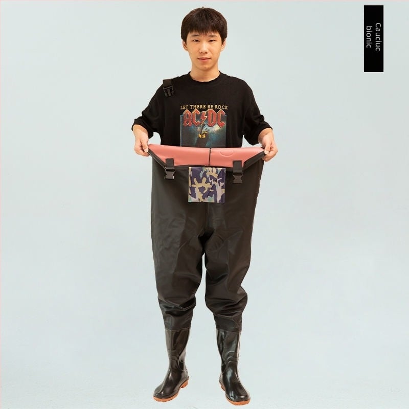 Costum de pescuit impermeabil, într-o singură piesă, cu bocanci integrați