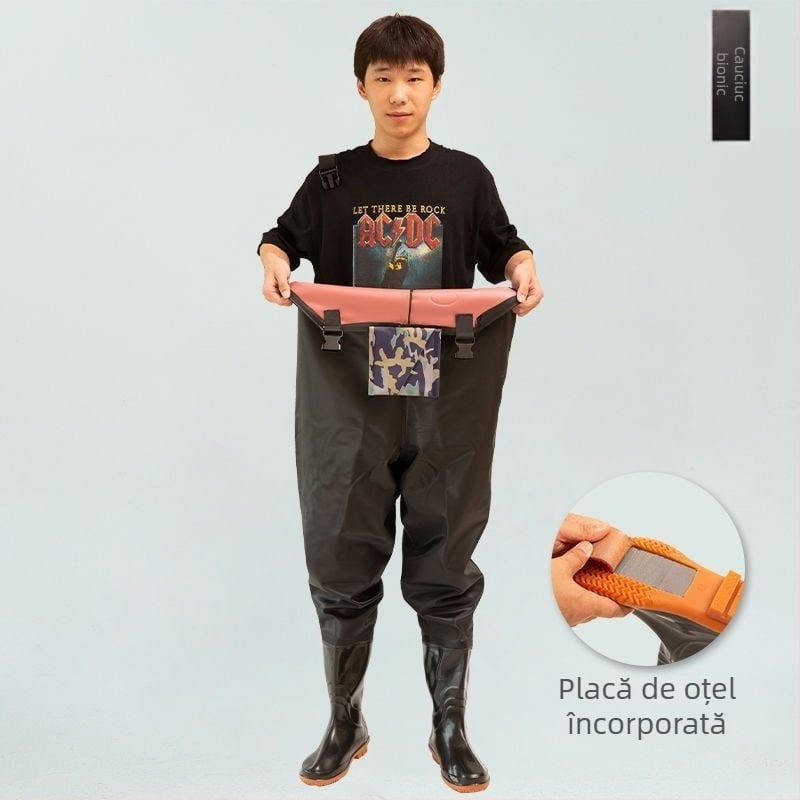 Costum de pescuit impermeabil, într-o singură piesă, cu bocanci integrați