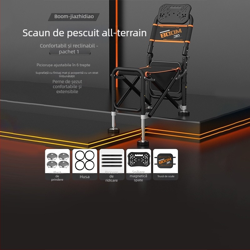 Scaun de pescuit pliabil, cu spătar reglabil, din aliaj de aluminiu, portabil pentru terenuri variate