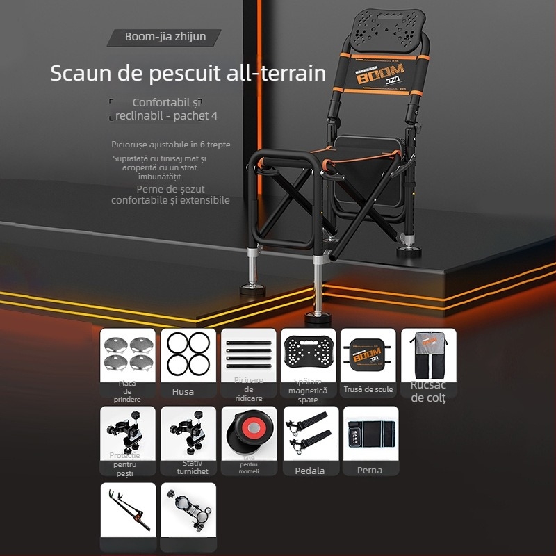 Scaun de pescuit pliabil, cu spătar reglabil, din aliaj de aluminiu, portabil pentru terenuri variate