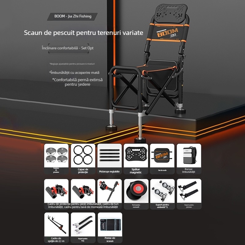 Scaun de pescuit pliabil, cu spătar reglabil, din aliaj de aluminiu, portabil pentru terenuri variate