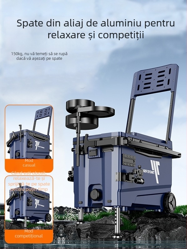 Cutie de pescuit cu roți, ultra-ușoară, cutie multifuncțională pentru echipament de pescuit, ABS, capacitate 25–32 L