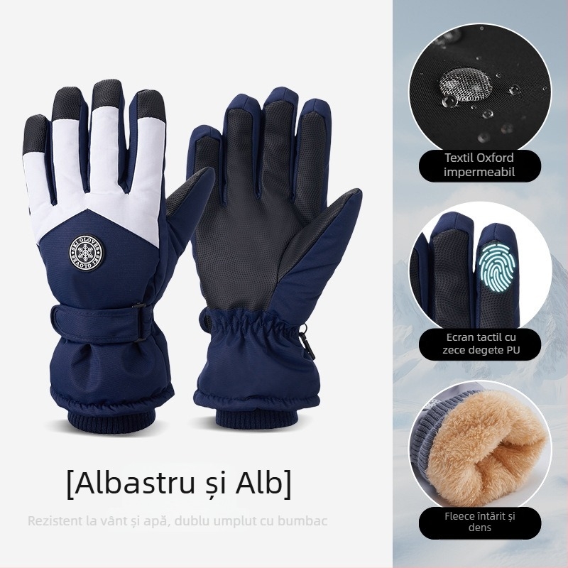 Mănuși de schi din pânză Oxford, calde, impermeabile, cu ecran tactil