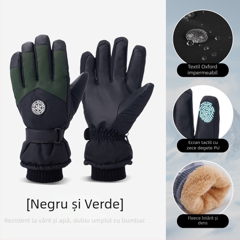 Mănuși de schi din pânză Oxford, calde, impermeabile, cu ecran tactil