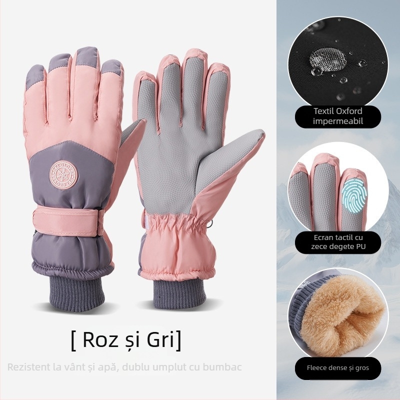 Mănuși de schi din pânză Oxford, calde, impermeabile, cu ecran tactil