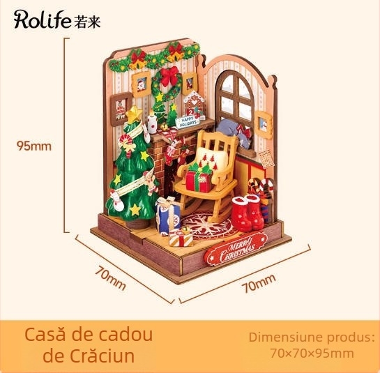 Casă din lemn DIY Gingerbread cu scenă miniaturală din blocuri de construcție — pentru vârsta 15–35, marcă Robotime
