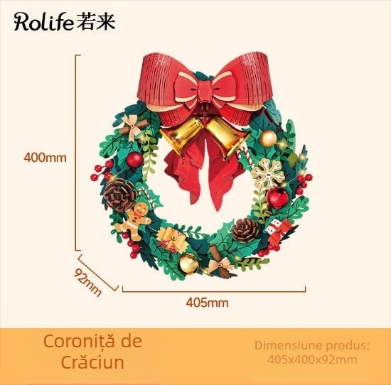 Casă din lemn DIY Gingerbread cu scenă miniaturală din blocuri de construcție — pentru vârsta 15–35, marcă Robotime