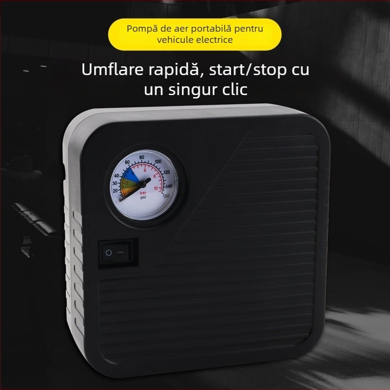 Pompa de aer electrică alimentată cu baterie pentru autovehicule, motociclete și tricicluri, 48–72V, 120W, debit aer 35 L/min, cablu 3 m, greutate 1 kg