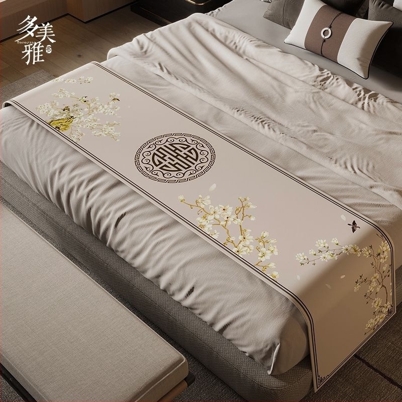 Prosop pentru marginea patului în stil Nou Chinezesc, poliester, impermeabil, model peisaj, stil hotelier, Domeya