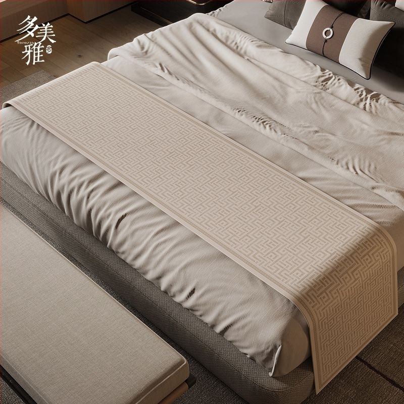Prosop pentru marginea patului în stil Nou Chinezesc, poliester, impermeabil, model peisaj, stil hotelier, Domeya