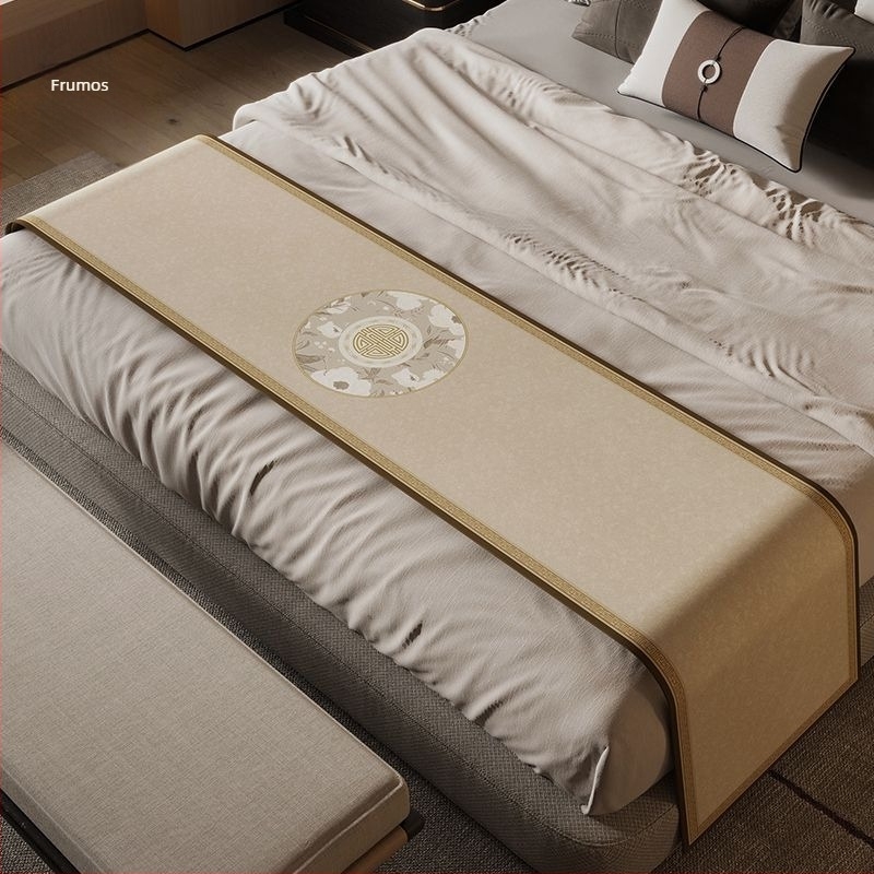 Prosop pentru marginea patului în stil Nou Chinezesc, poliester, impermeabil, model peisaj, stil hotelier, Domeya