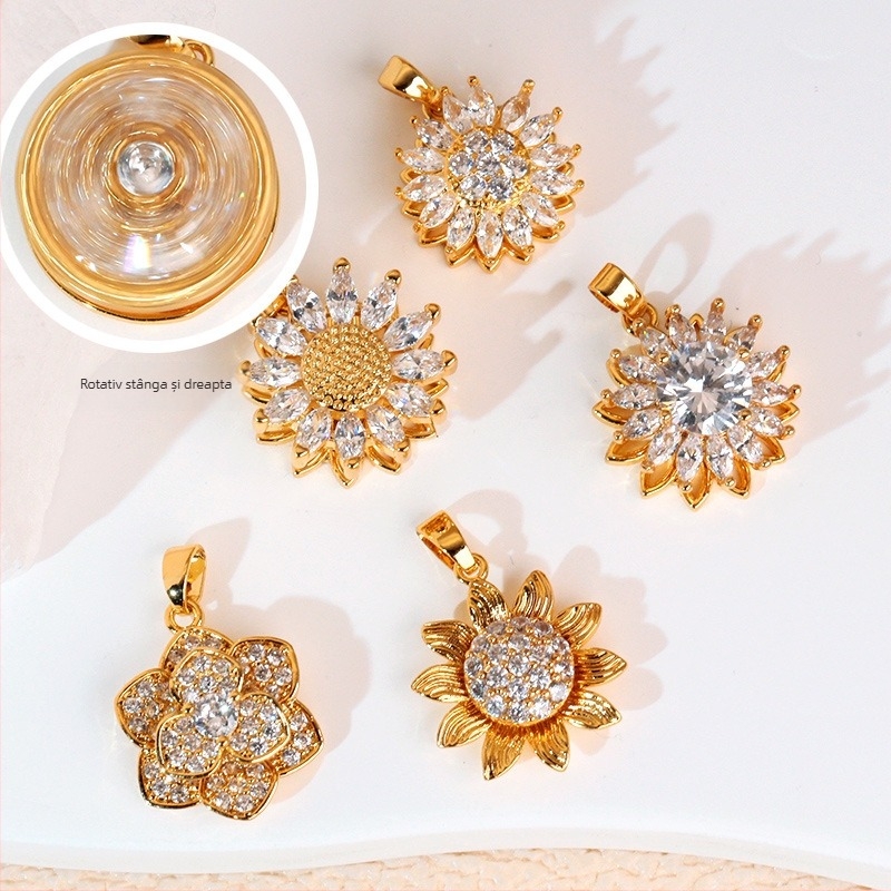 Colier cu pandantiv rotativ din cupru, floare de soare, formă de floare și frunză, electroplacare, stil natură