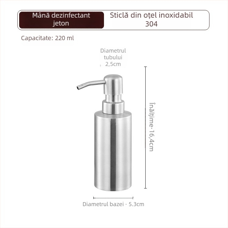 Dispenser de săpun din oțel inoxidabil 304, acționare prin apăsare, montaj pe masă, stil modern minimalist, finisaj electroplacare