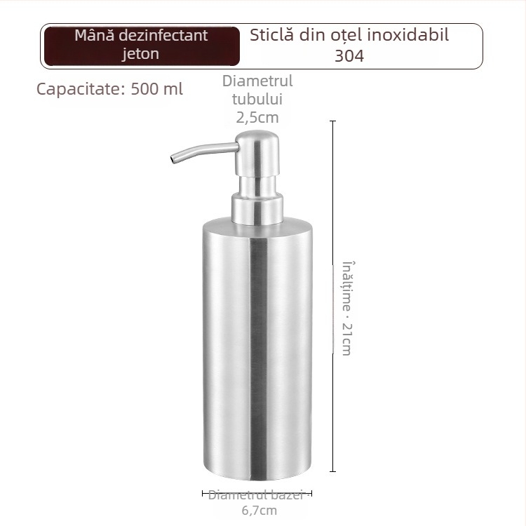 Dispenser de săpun din oțel inoxidabil 304, acționare prin apăsare, montaj pe masă, stil modern minimalist, finisaj electroplacare