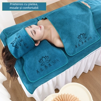 Set de prosoape pentru salonul de înfrumusețare – microfibră, cinci piese, include prosoape mari pentru pat și prosoape pentru cap, personalizare disponibilă și imprimare logo, greutăți 70/150/180/500/600 g