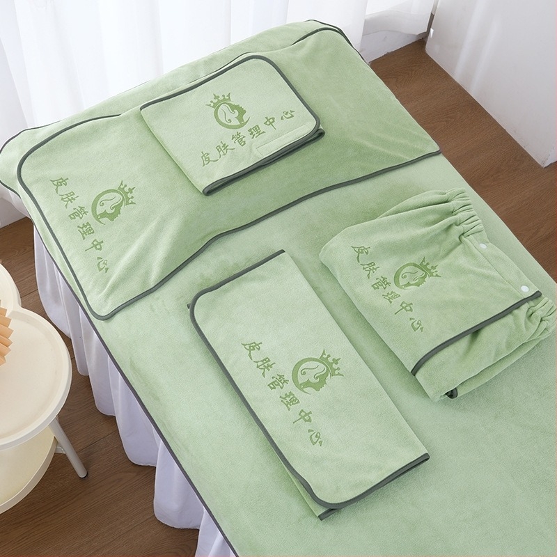 Set de prosoape pentru salonul de înfrumusețare – microfibră, cinci piese, include prosoape mari pentru pat și prosoape pentru cap, personalizare disponibilă și imprimare logo, greutăți 70/150/180/500/600 g