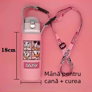 Husă izolantă pentru cană cu curea crossbody — material textil, stil desen animat, neimportat, fără logo