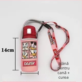 Husă izolantă pentru cană cu curea crossbody — material textil, stil desen animat, neimportat, fără logo