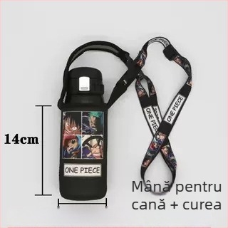 Husă izolantă pentru cană cu curea crossbody — material textil, stil desen animat, neimportat, fără logo