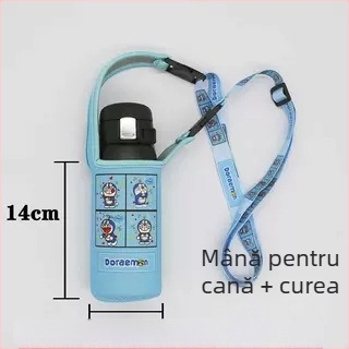 Husă izolantă pentru cană cu curea crossbody — material textil, stil desen animat, neimportat, fără logo