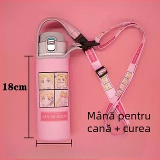 Husă izolantă pentru cană cu curea crossbody — material textil, stil desen animat, neimportat, fără logo