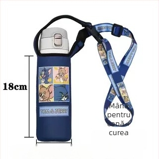 Husă izolantă pentru cană cu curea crossbody — material textil, stil desen animat, neimportat, fără logo