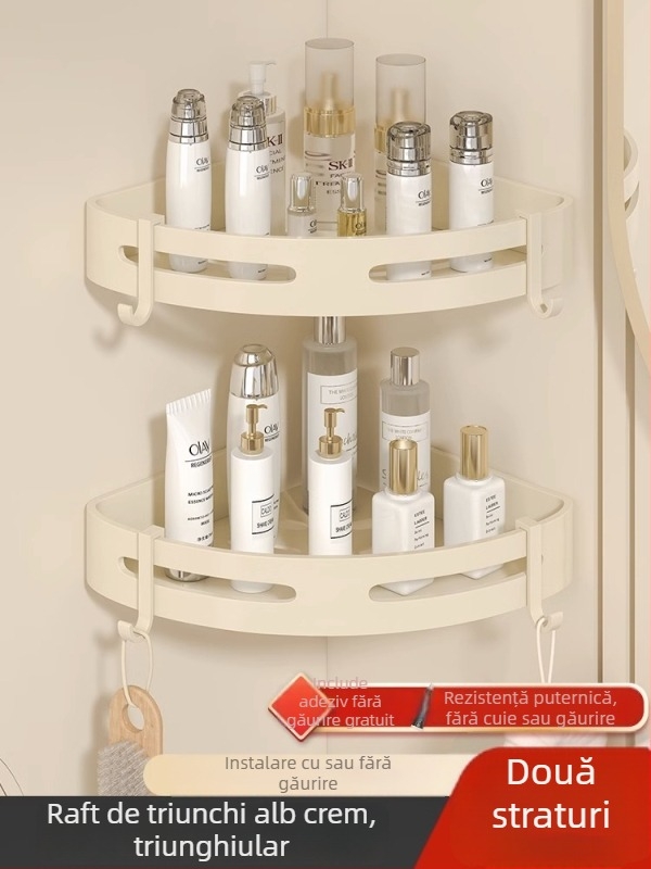 Set de suport pentru prosoape de baie, montat pe perete, 2 etaje, finisaj din plastic pulverizat, material: floare de mătase