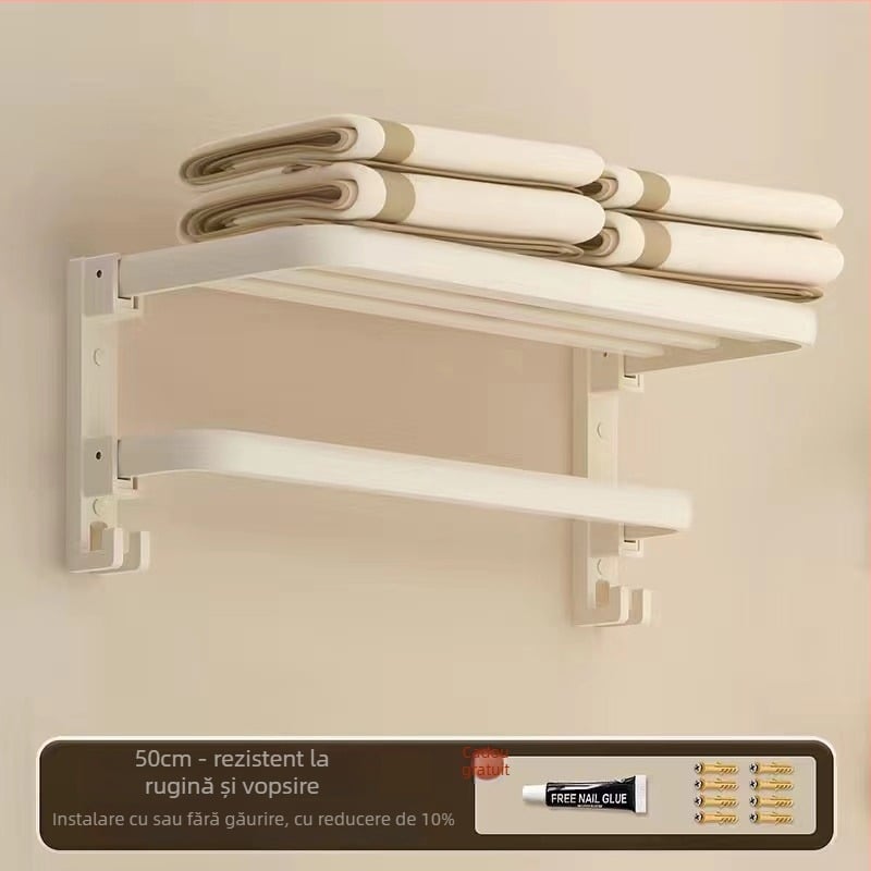 Set de suport pentru prosoape de baie, montat pe perete, 2 etaje, finisaj din plastic pulverizat, material: floare de mătase