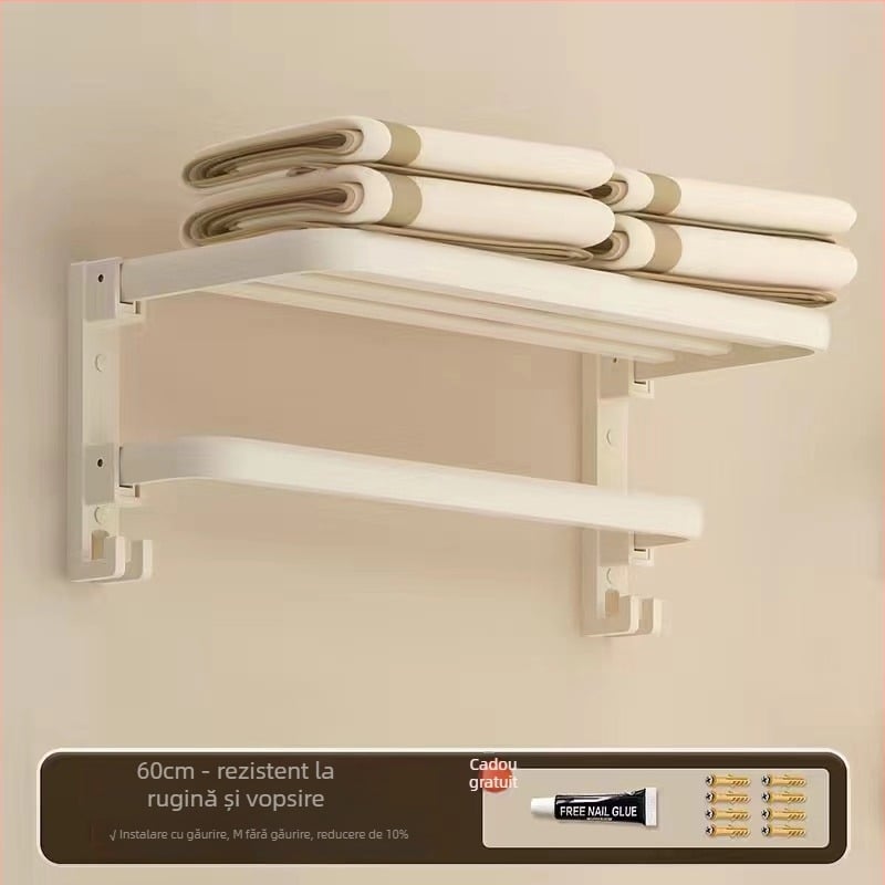 Set de suport pentru prosoape de baie, montat pe perete, 2 etaje, finisaj din plastic pulverizat, material: floare de mătase