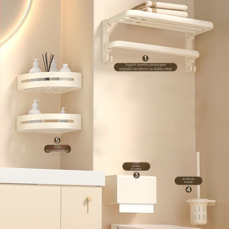 Set de suport pentru prosoape de baie, montat pe perete, 2 etaje, finisaj din plastic pulverizat, material: floare de mătase