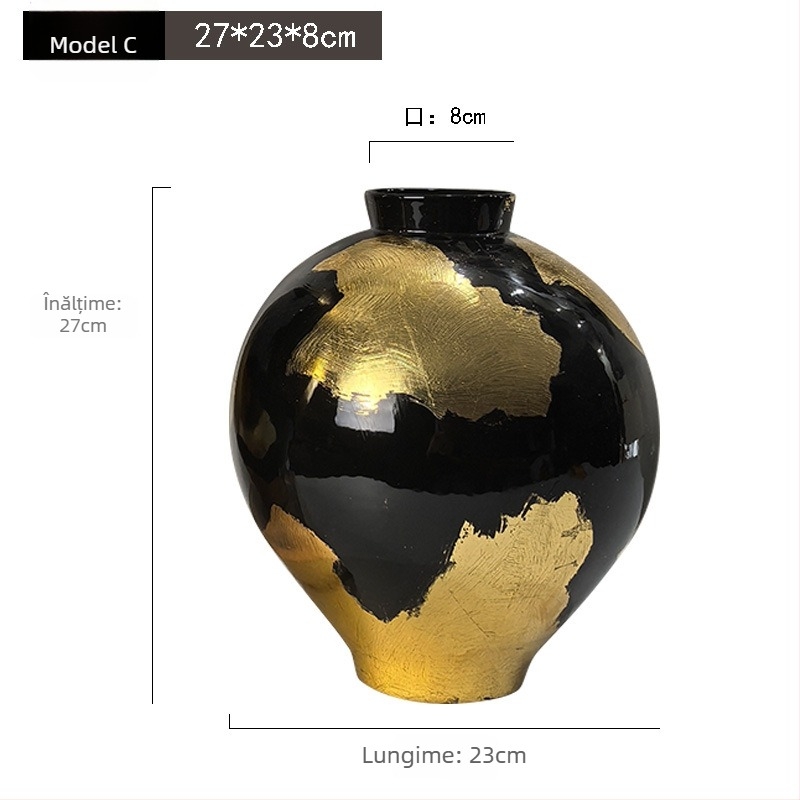 Vază ceramică – Fabricată manual cu foiță de aur, stil lux ușor, brand Jade Slip