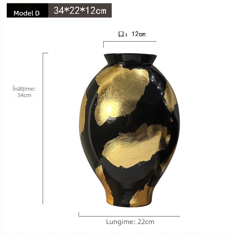 Vază ceramică – Fabricată manual cu foiță de aur, stil lux ușor, brand Jade Slip